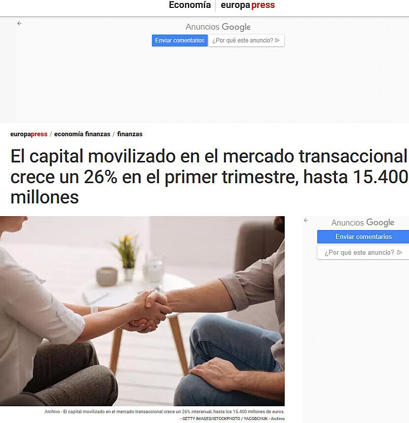 El capital movilizado en el mercado transaccional crece un 26% en el primer trimestre, hasta 15.400 millones